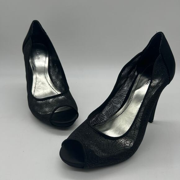 Style & Co Naveah‎ Black Glitter Mesh Peep Toe Heels Party Sparkly Women 6.5 - Picture 4 of 10